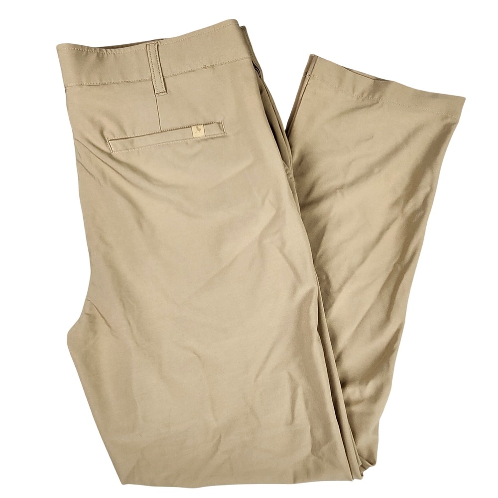 Birdie Bound Golf Pants Men 36x30 Khaki Stretch Performance Flat Front Preppy